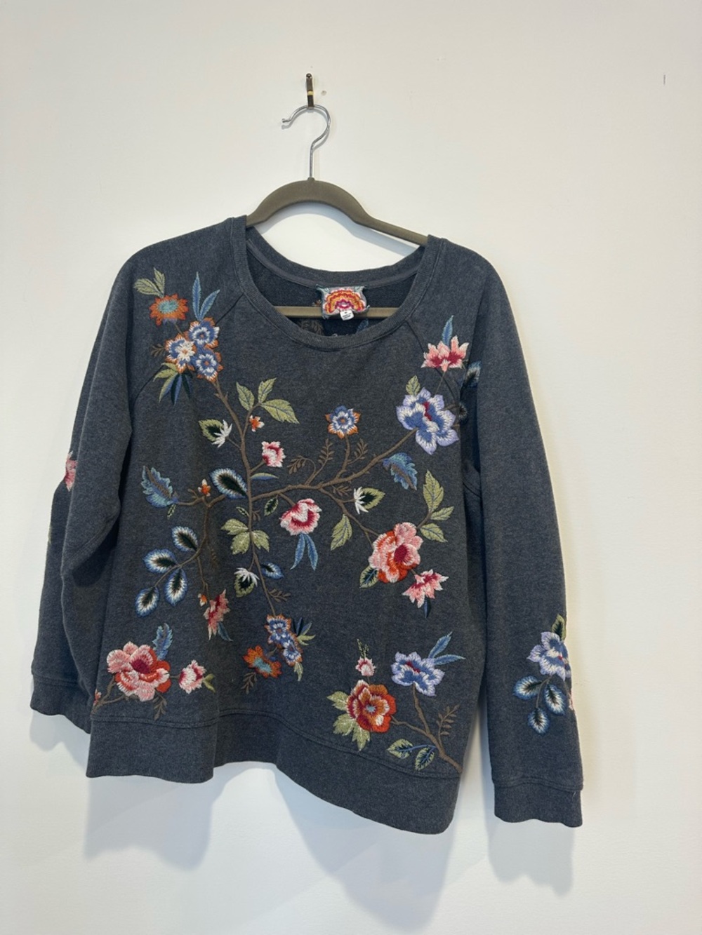 Johnny Was Floral Embroidered Charcoal Women’s Sweatshirt